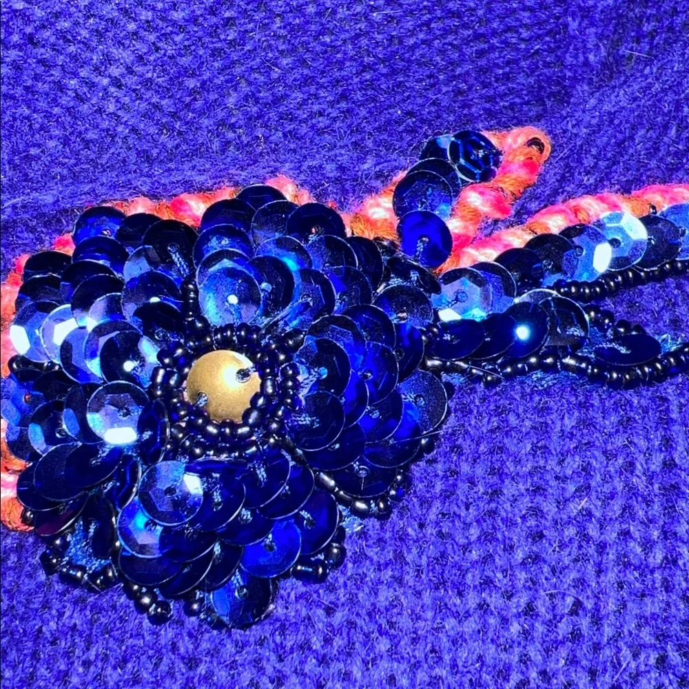 Free People Royal Blue sequins Embellished babydoll sweater size M